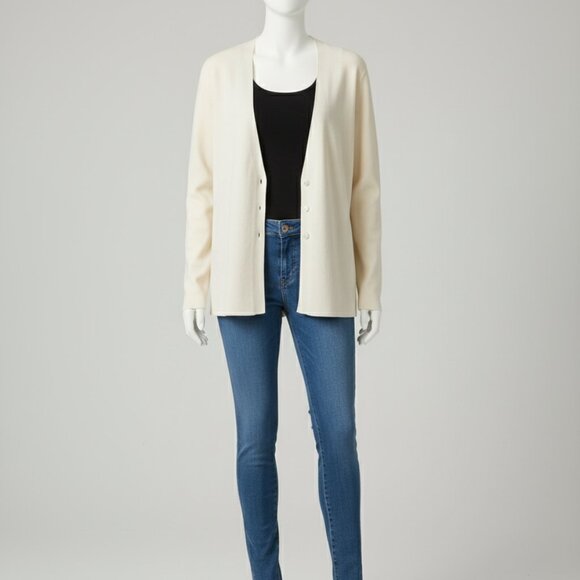 Coldwater Creek XL Cream Button Front Cardigan Sweater EUC Soft Knit - Picture 2 of 10